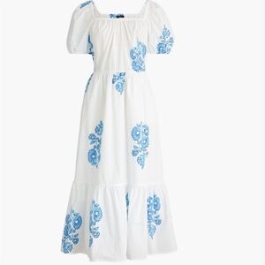 J. Crew Factory White Midi Dress with Blue Floral block print design, size 00